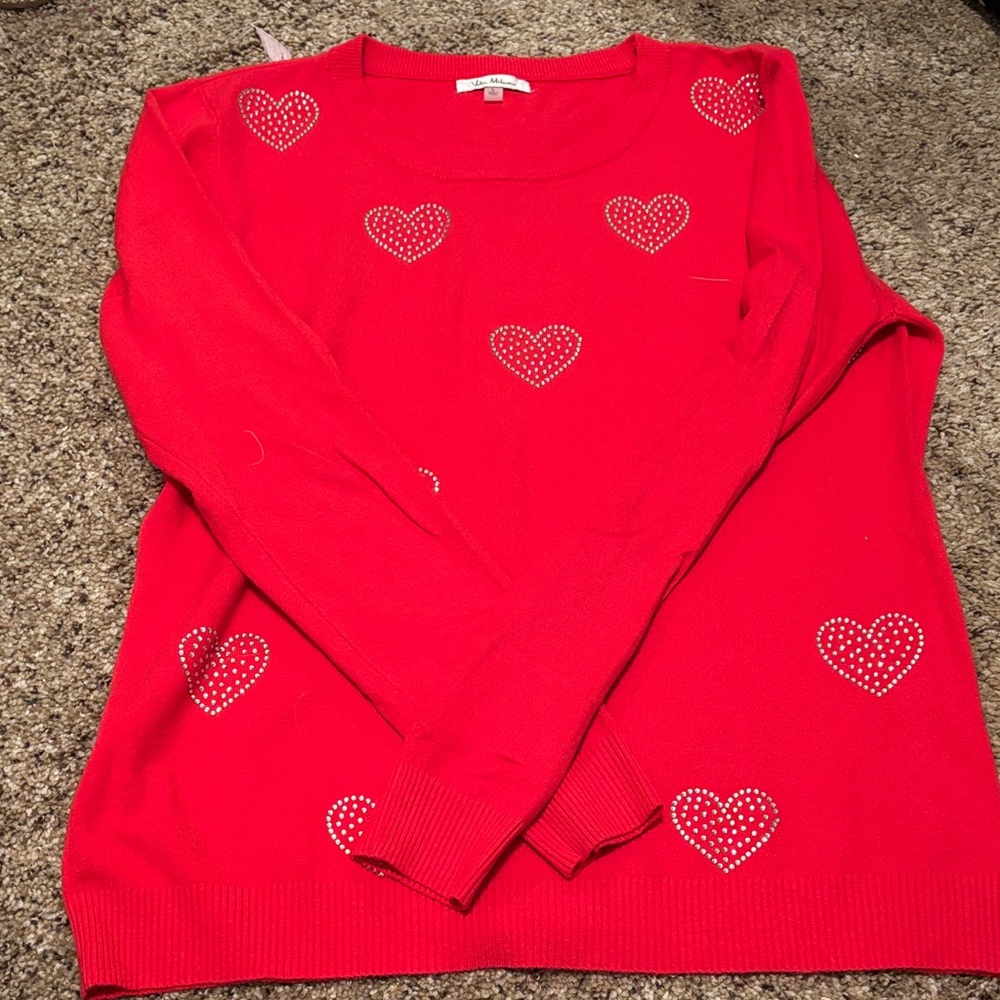 Women's Red Heart Pattern Sweater